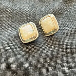 Milky-white Silvertone Clipon Earrings